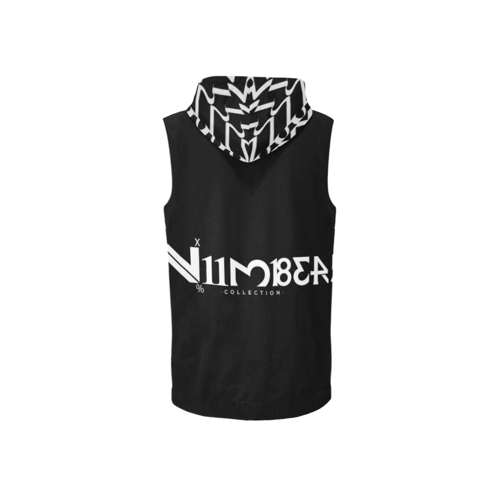 NUMBERS Collection 1234567/LOGO Black/White All Over Print Sleeveless Zip Up Hoodie for Women (Model H16)