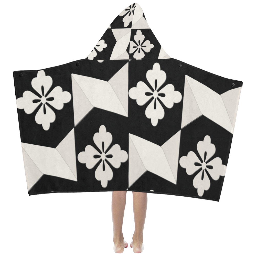 Black White Tiles Kids' Hooded Bath Towels