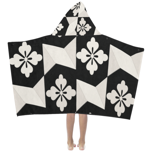 Black White Tiles Kids' Hooded Bath Towels