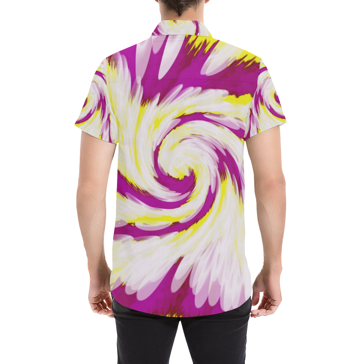 Pink Yellow Tie Dye Swirl Abstract Men's All Over Print Short Sleeve Shirt (Model T53)