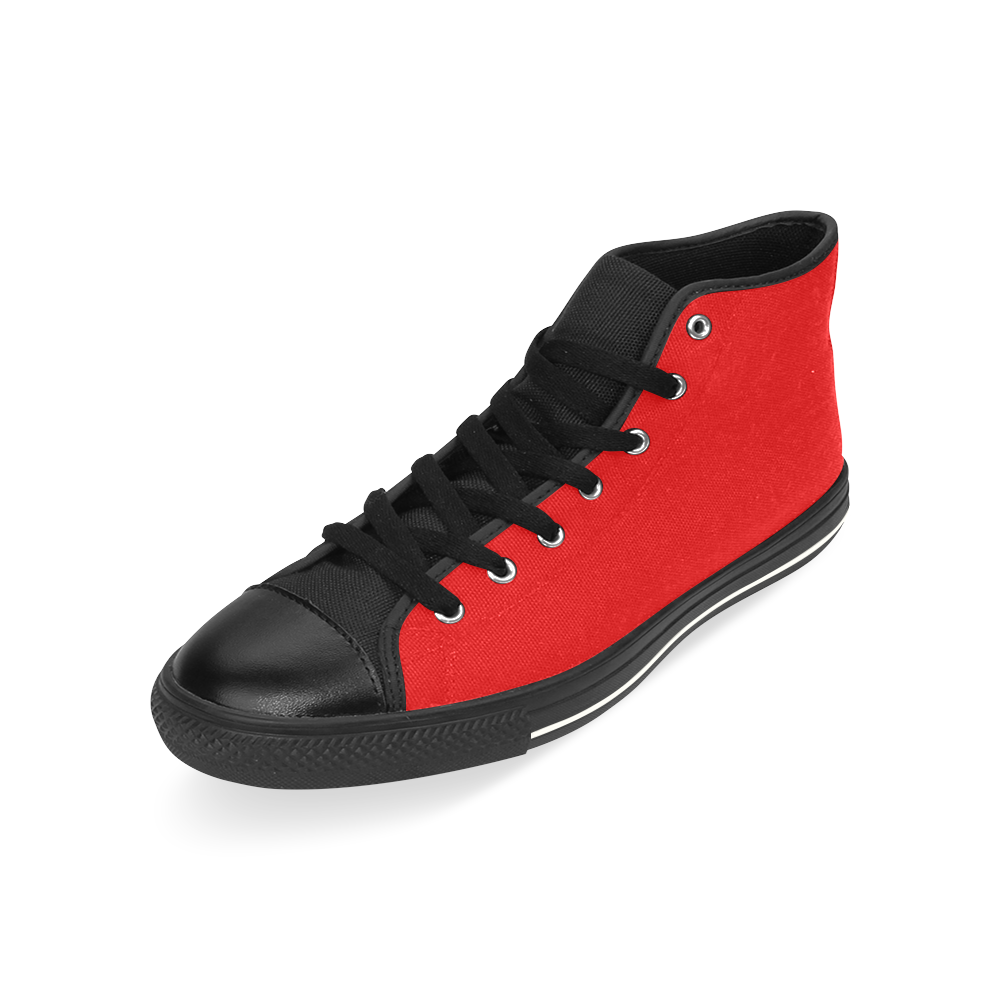 Bright Red and Black High Top Canvas Shoes for Kid (Model 017)