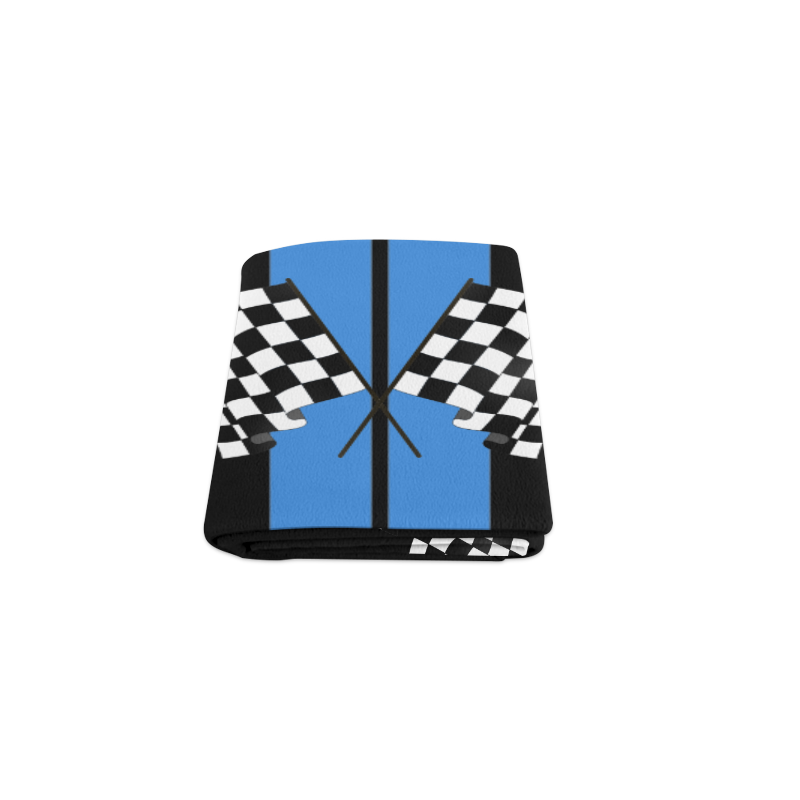 Racing Stripe, Checkered Flags, Black and Blue Blanket 40"x50"