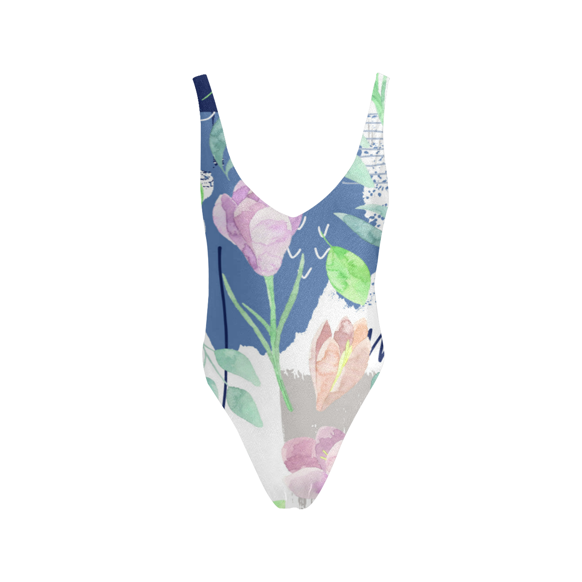 Flower pattern c Sexy Low Back One-Piece Swimsuit (Model S09)