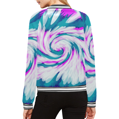 Turquoise Pink Tie Dye Swirl Abstract All Over Print Bomber Jacket for Women (Model H21)