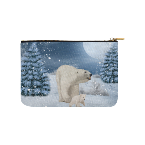 Polar bear mum with polar bear cub Carry-All Pouch 9.5''x6''