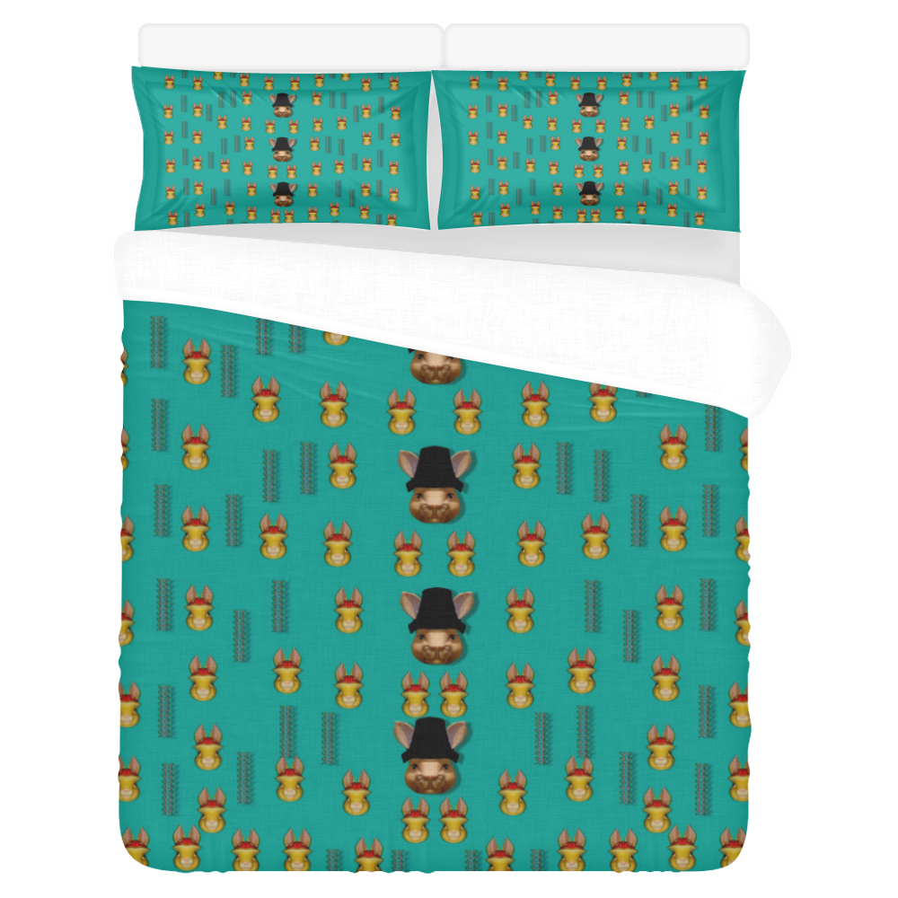 Happy rabbits in the green free grass 3-Piece Bedding Set