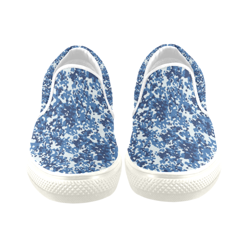 Digital Blue Camouflage Women's Unusual Slip-on Canvas Shoes (Model 019)