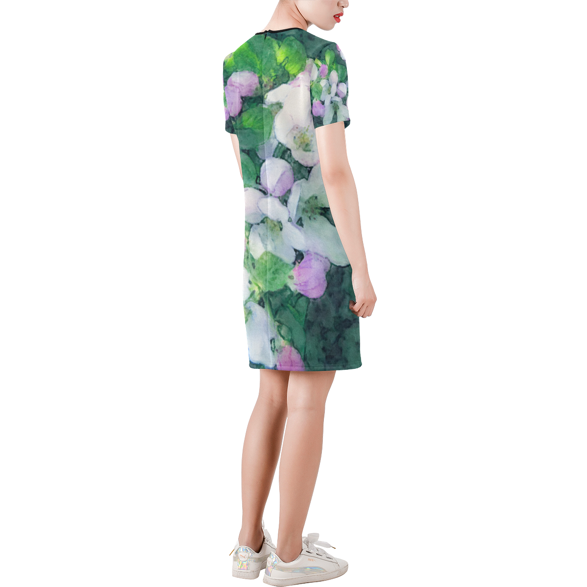 Apple Blossom. Inspired by the Magic Island of Gotland. Short-Sleeve Round Neck A-Line Dress (Model D47)