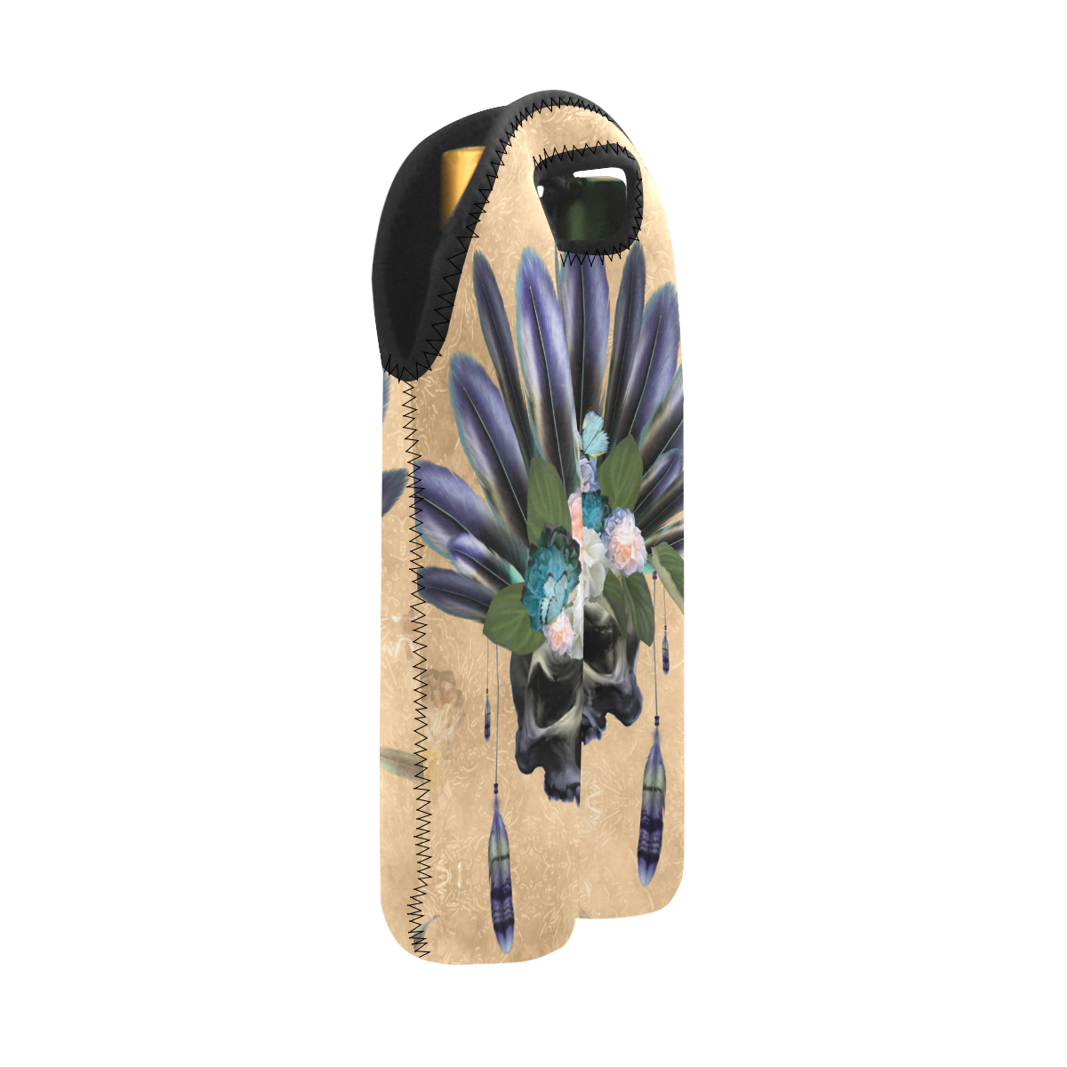 Cool skull with feathers and flowers 2-Bottle Neoprene Wine Bag