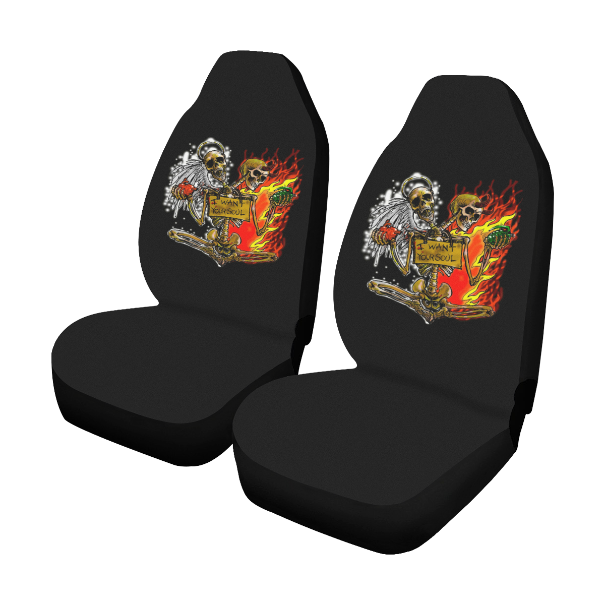 Good And Evil Skeletons I Want Your Soul Car Seat Covers (Set of 2)