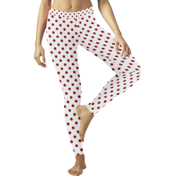 Red Polka Dots on White Women's Low Rise Leggings (Invisible Stitch) (Model L05)