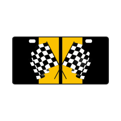 Checkered Flags, Race Car Stripe, Black and Yellow License Plate