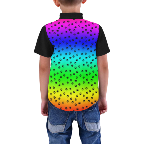 rainbow with black paws Boys' All Over Print Short Sleeve Shirt (Model T59)