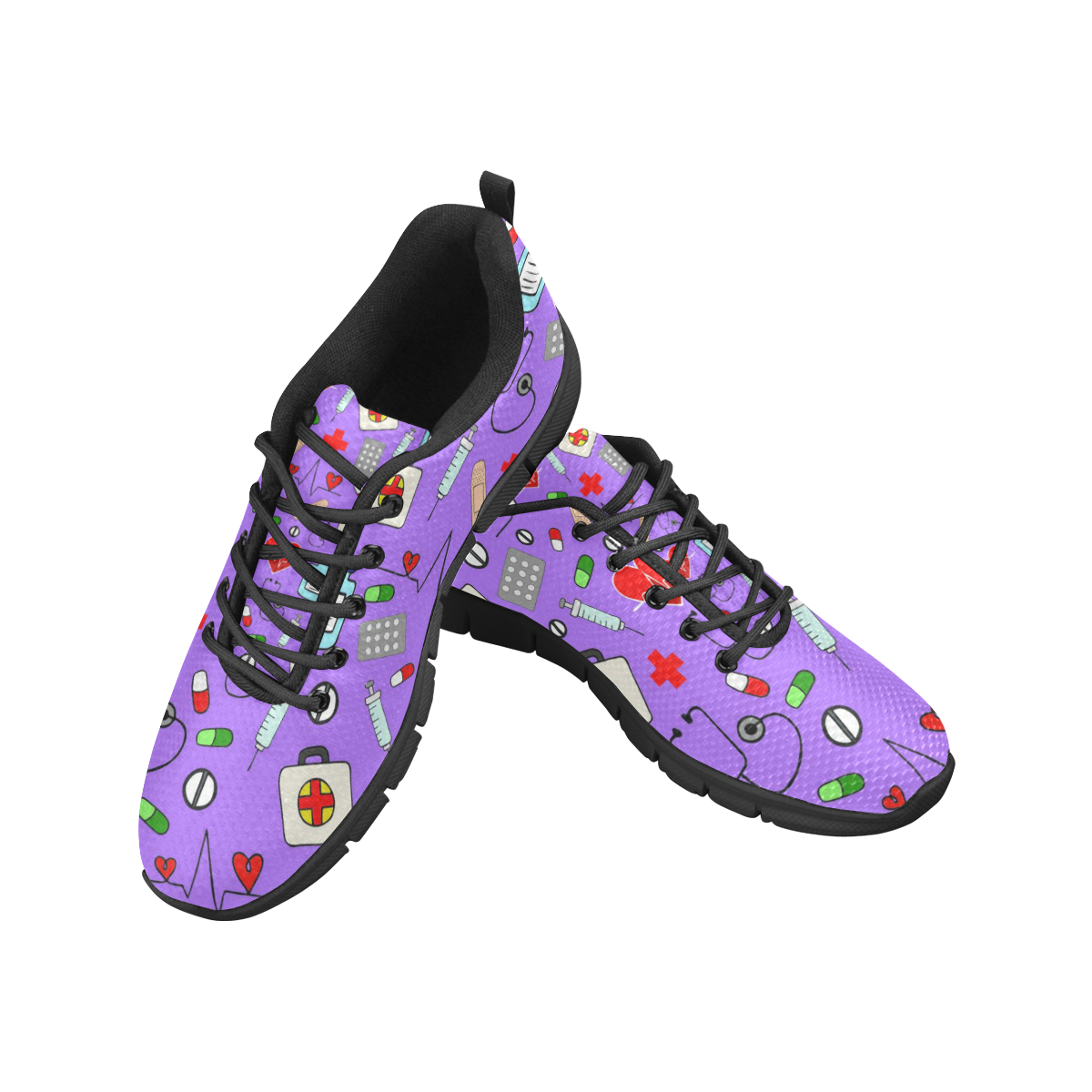 purple nurses pattern Women's Breathable Running Shoes (Model 055)