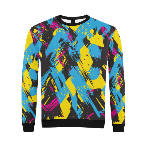 Colorful paint stokes on a black background All Over Print Crewneck Sweatshirt for Men (Model H18)