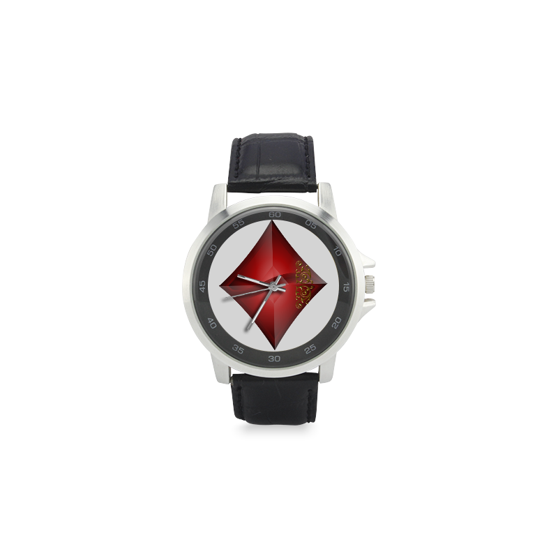 Diamond  Las Vegas Symbol Playing Card Shape Unisex Stainless Steel Leather Strap Watch(Model 202)