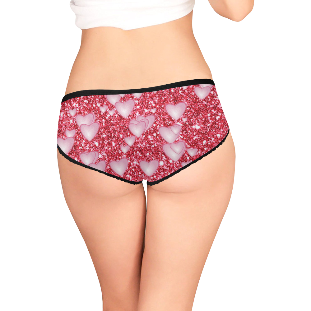 Hearts on Sparkling glitter print, red Women's All Over Print Girl Briefs (Model L14)