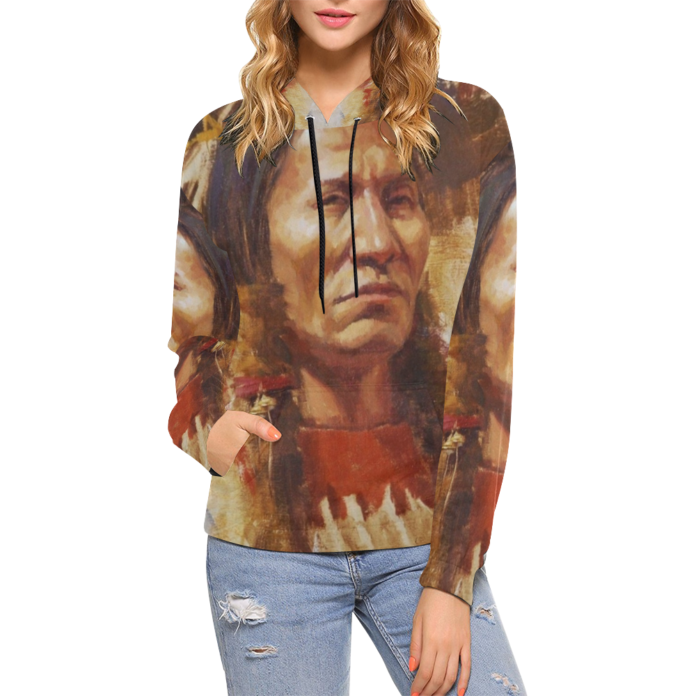 Native American All Over Print Hoodie for Women (USA Size) (Model H13)