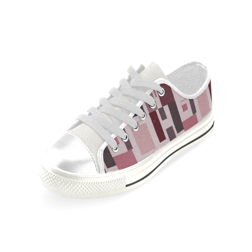 Abstract Burgundy Squares Low Top Canvas Shoes for Kid (Model 018)