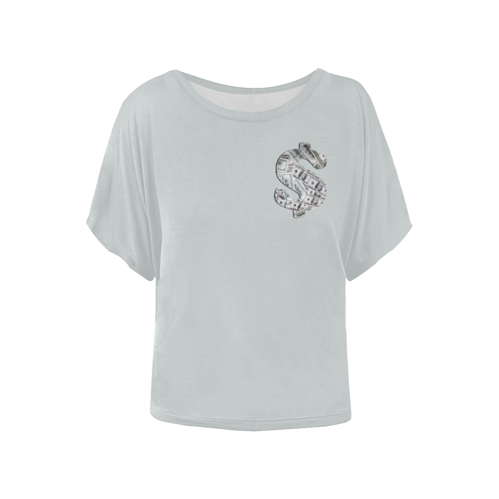 Hundred Dollar Bills - Money Sign Women's Batwing-Sleeved Blouse T shirt (Model T44)