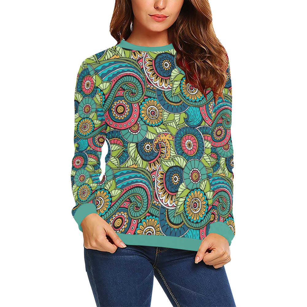 Mandala Pattern All Over Print Crewneck Sweatshirt for Women (Model H18)