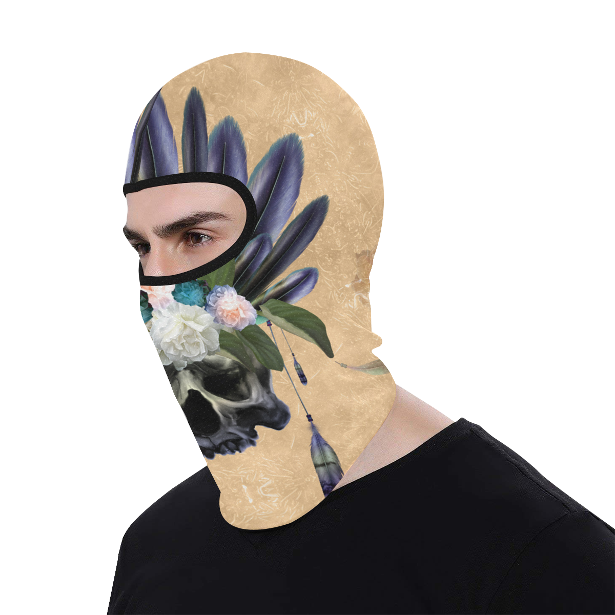 Cool skull with feathers and flowers All Over Print Balaclava