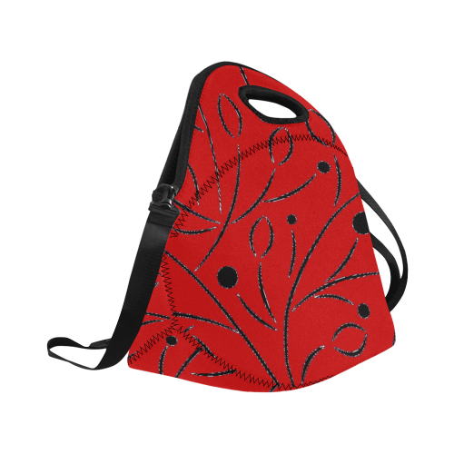 Red Black Mod Leaf Neoprene Lunch Bag/Large (Model 1669)