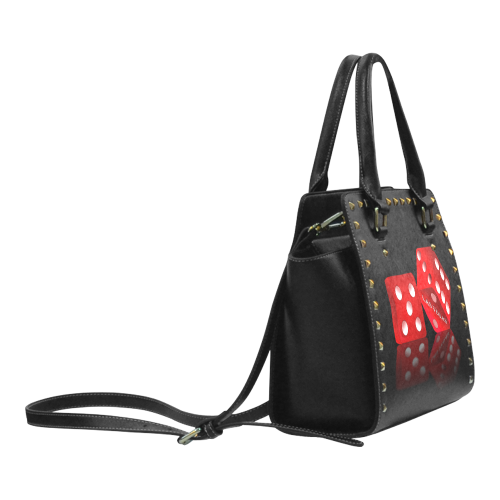 Las Vegas Craps Dice on Black Rivet Shoulder Handbag (Model 1645)