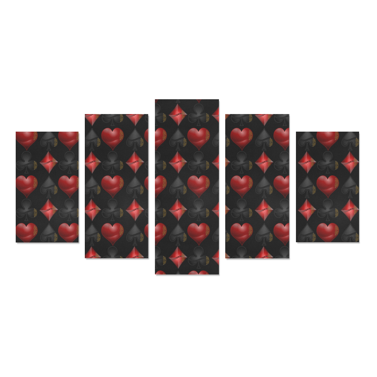 Las Vegas Black and Red Casino Poker Card Shapes on Black Canvas Print Sets A (No Frame)