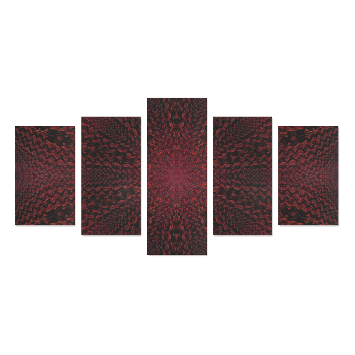 Red and Black Woven Fabric Fractal Mandala 1 Canvas Print Sets C (No Frame)