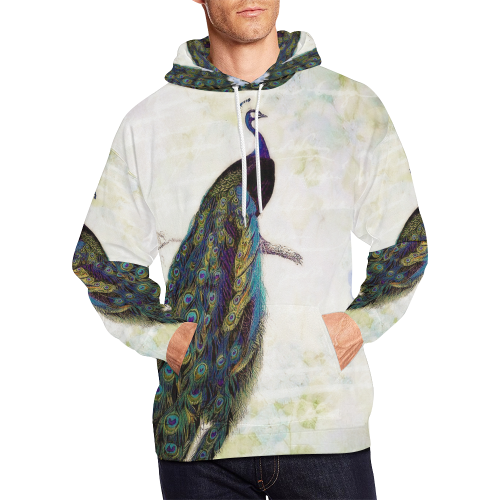 blue peacock and hydrangea All Over Print Hoodie for Men/Large Size (USA Size) (Model H13)