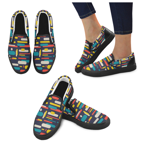 Colorful Rectangles Slip-on Canvas Shoes for Men/Large Size (Model 019)