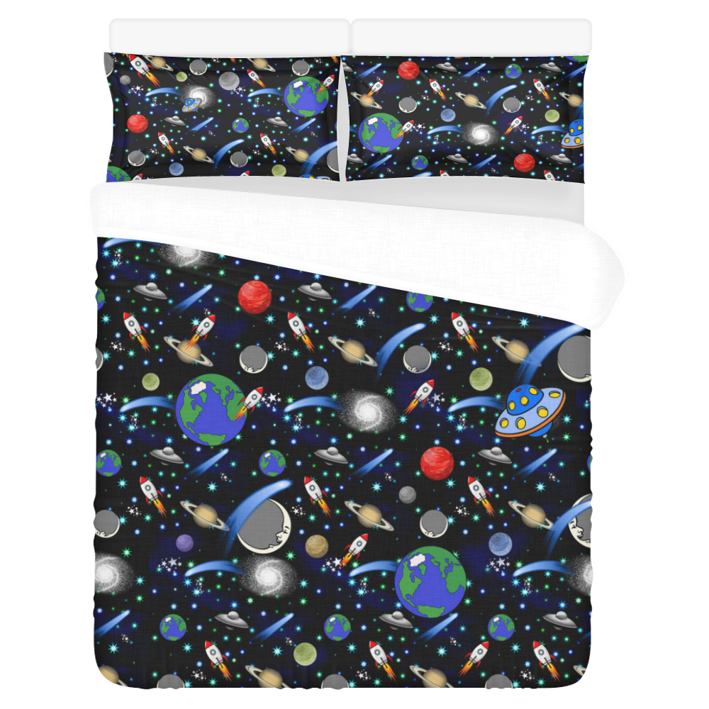 Galaxy Universe - Planets,Stars,Comets,Rockets 3-Piece Bedding Set