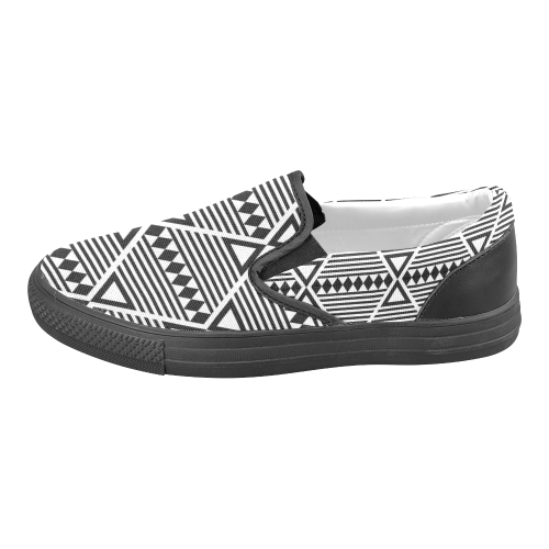 Black Aztec Tribal Slip-on Canvas Shoes for Men/Large Size (Model 019)