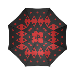 Black and Red Playing Card Shapes Round on Black Foldable Umbrella (Model U01)
