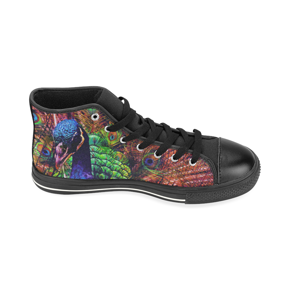 Impressionist Peacock High Top Canvas Shoes for Kid (Model 017)