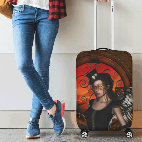 Steampunk lady with steampunk wings Luggage Cover/Small 18"-21"