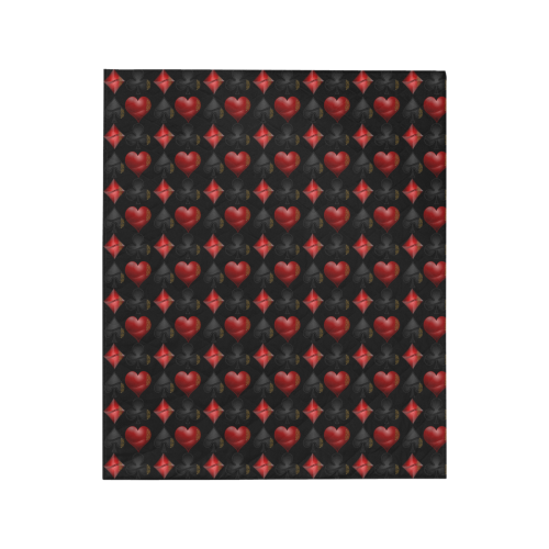 Las Vegas Black and Red Casino Poker Card Shapes on Black Quilt 50"x60"