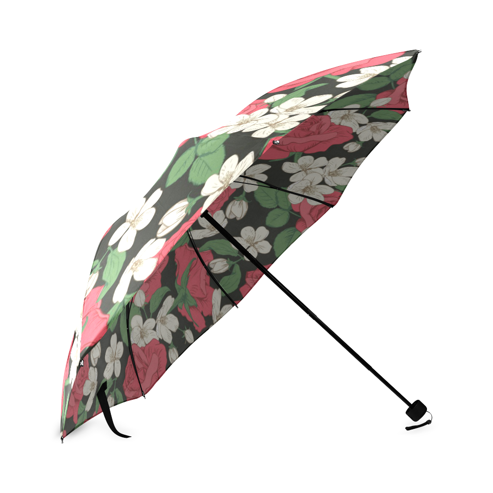 Pink, White and Black Floral Foldable Umbrella (Model U01)