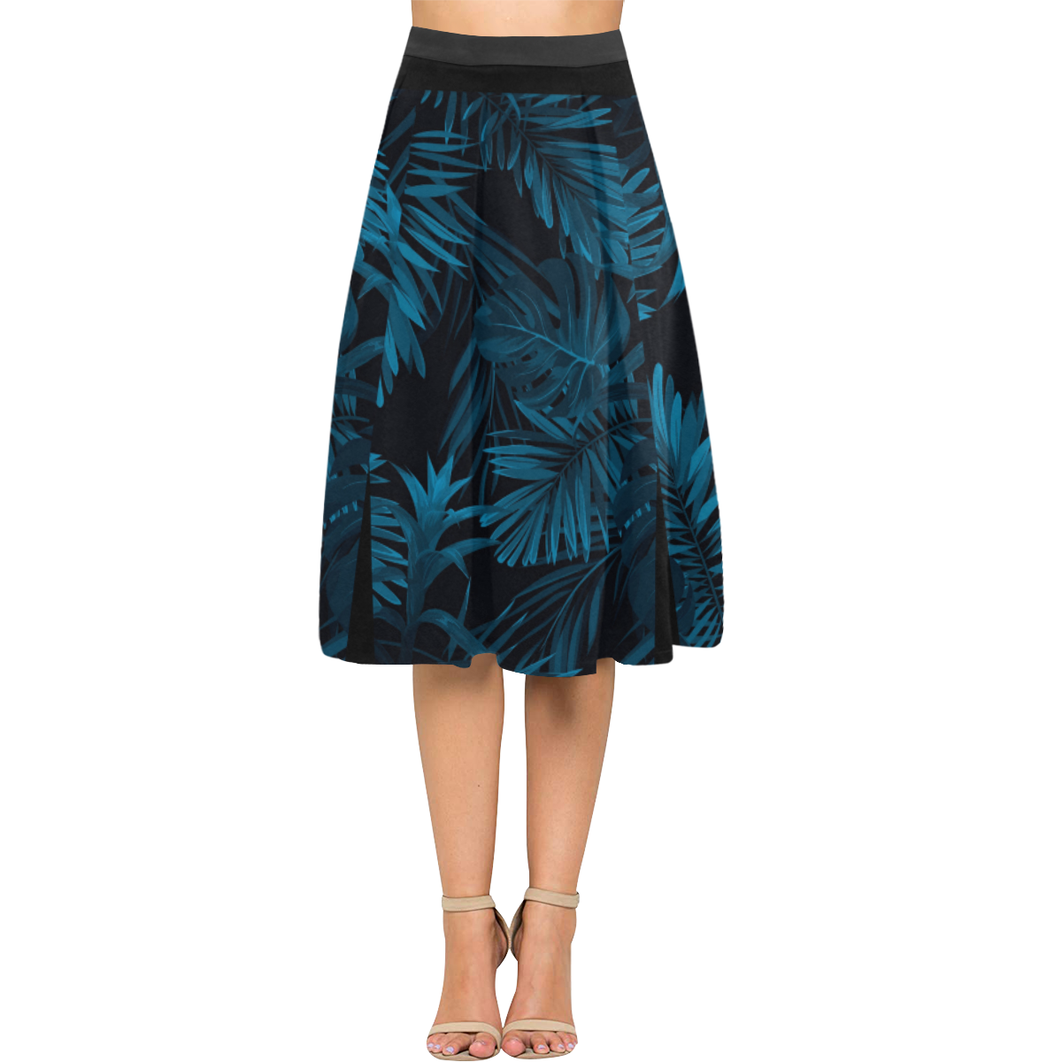Blue Midnight Leaf Aoede Crepe Skirt (Model D16)