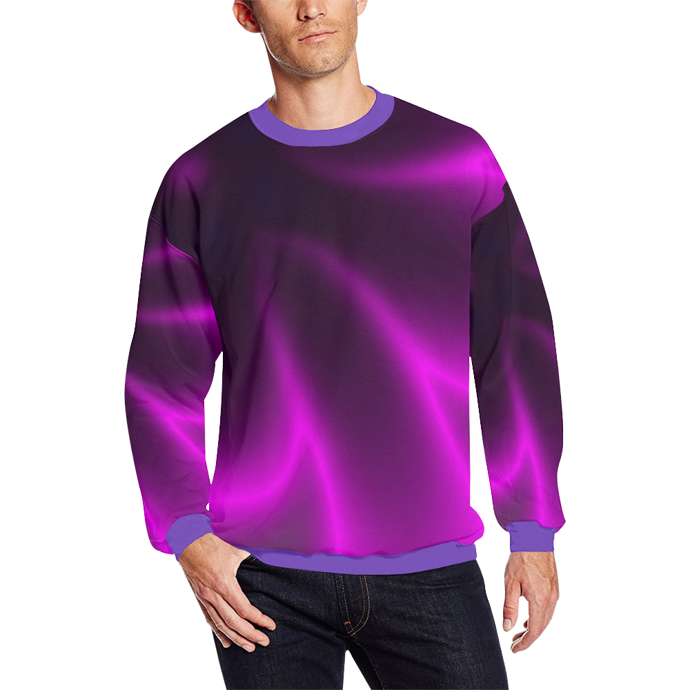 Purple Blossom Men's Oversized Fleece Crew Sweatshirt (Model H18)