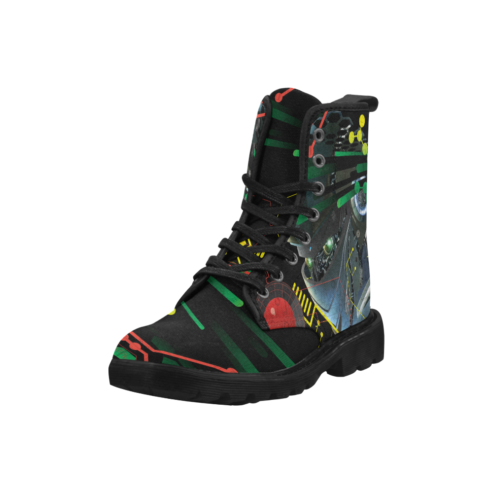 green yellow red techno rageon Martin Boots for Men (Black) (Model 1203H)