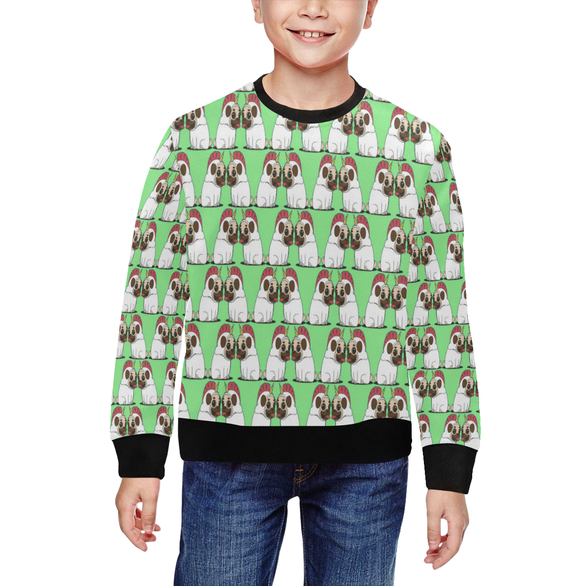 Pugs pattern All Over Print Crewneck Sweatshirt for Kids (Model H29)