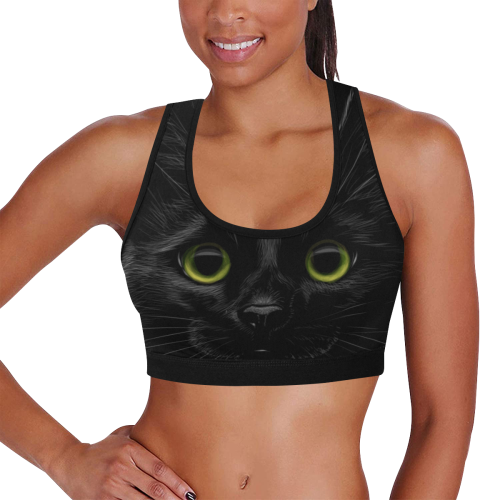 Black Cat Women's All Over Print Sports Bra (Model T52)
