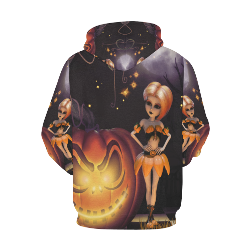 Halloween, girl with pumpkin All Over Print Hoodie for Women (USA Size) (Model H13)