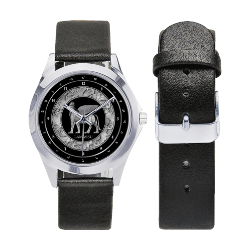 Silver Classic Lamassu Unisex Silver-Tone Round Leather Watch (Model 216)