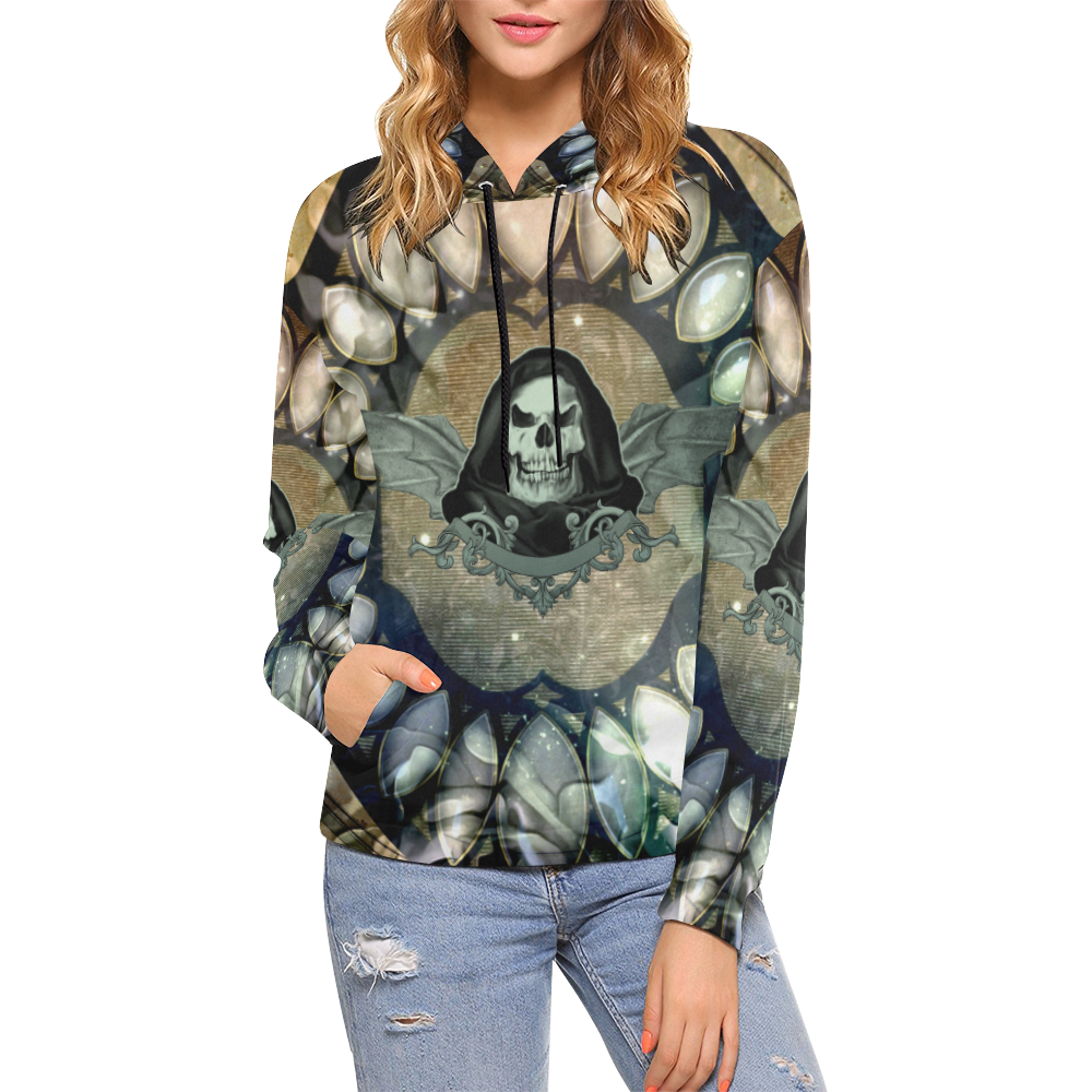 Awesome scary skull All Over Print Hoodie for Women (USA Size) (Model H13)
