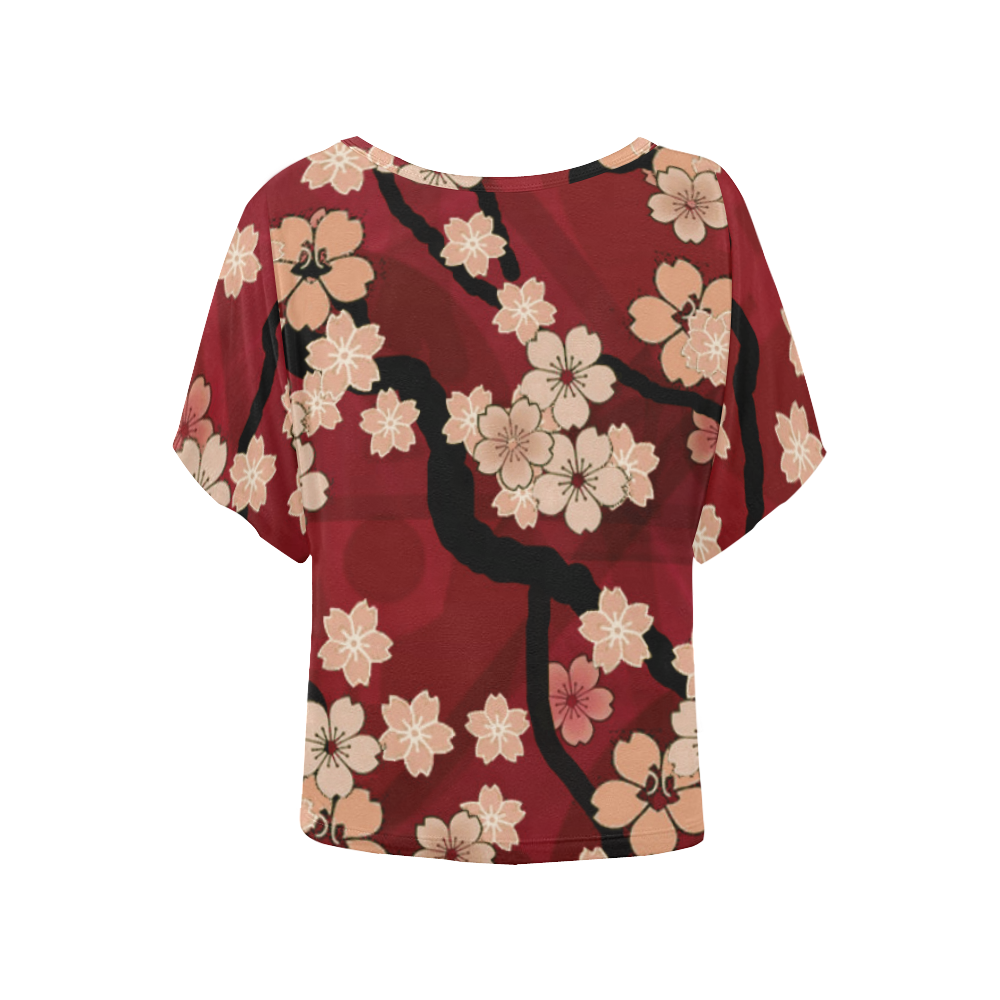 Sakura Breeze Ruby Wine Women's Batwing-Sleeved Blouse T shirt (Model T44)