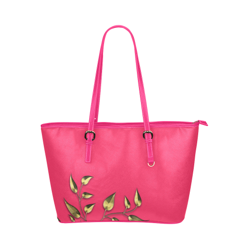 annabellerockz-flower-pink-totebag-543-neon Leather Tote Bag/Large (Model 1651)