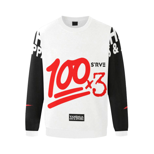 100x3 (White Black) Men's Oversized Fleece Crew Sweatshirt/Large Size(Model H18)